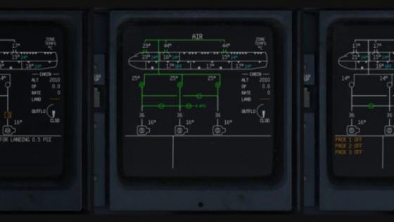 This images shows the system as it passes from cold & dark (powered by EXT PWR), to powered by APU with AC ON, to ready for engine start (ignition selected and AC auto OFF).